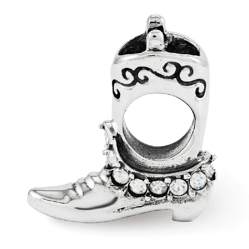 Sterling Silver with White Crystals Cowgirl Boot Bead Charm