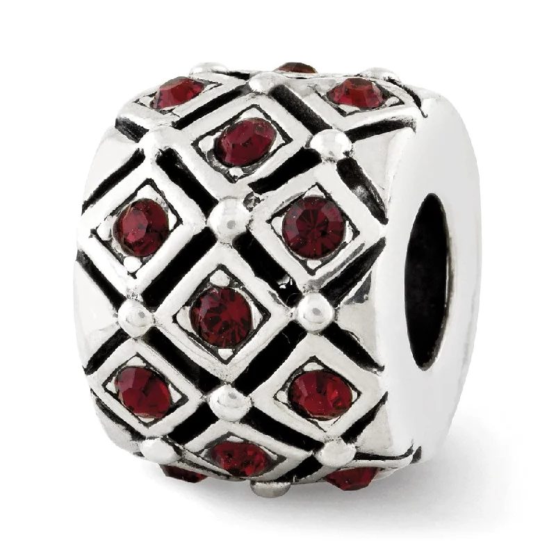 Sterling Silver with Crystals Jan Dark Red Lattice Bead Charm