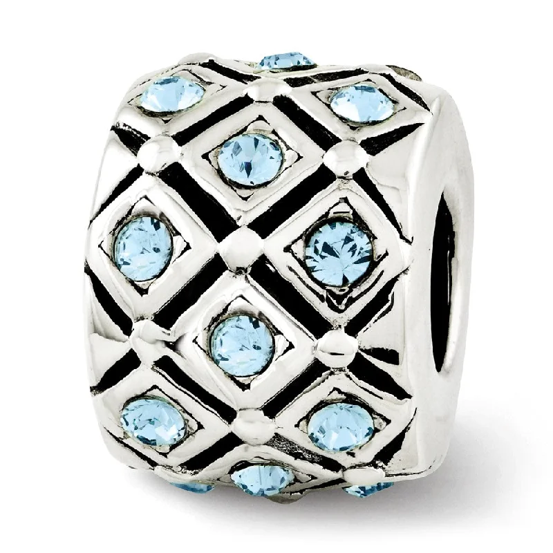 Sterling Silver with Crystals March Pale Blue Lattice Bead Charm