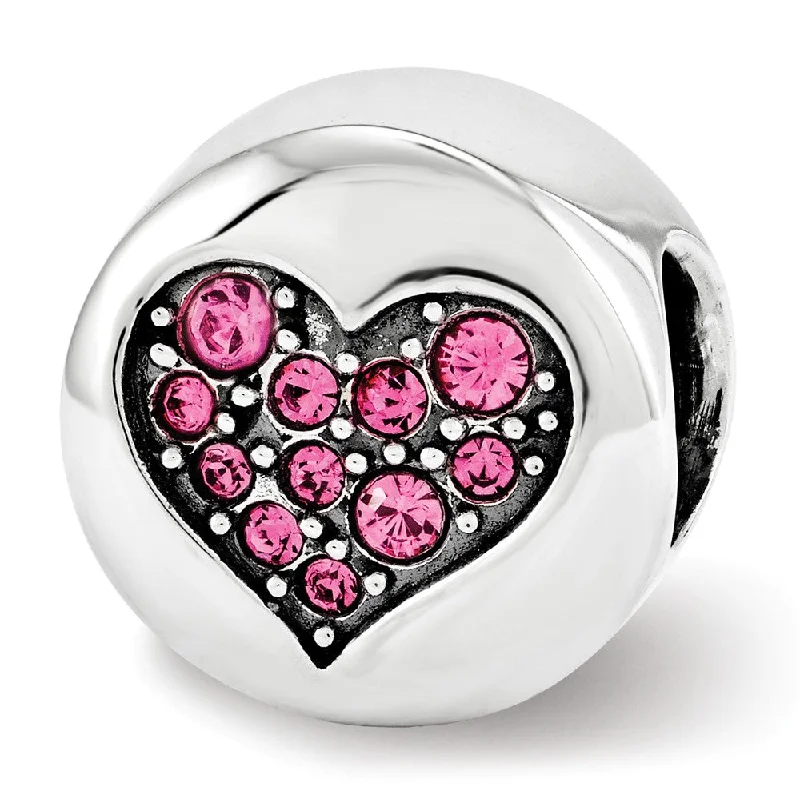 Sterling Silver with Pink Crystals October Heart Hope Bead Charm