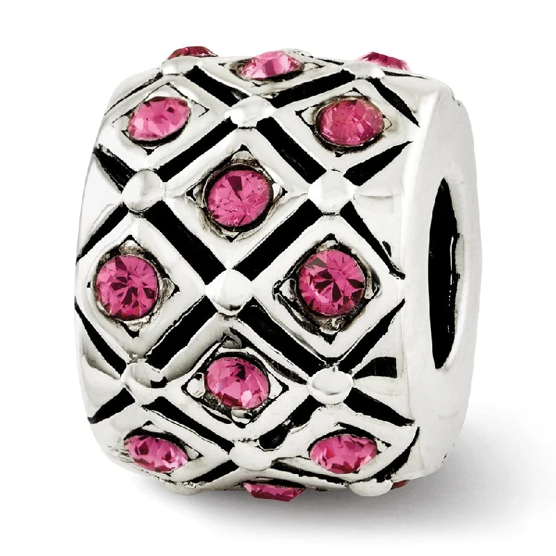 Sterling Silver with Pink Crystals October Lattice Bead Charm