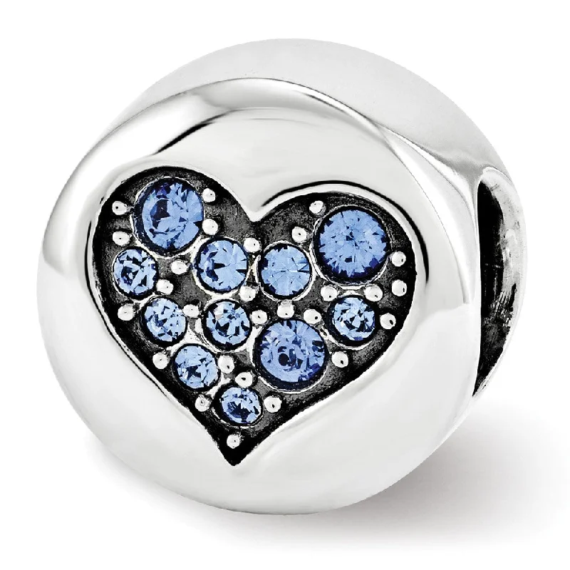 Sterling Silver with Crystals Sept Blue Heart Wisdom Bead Charm