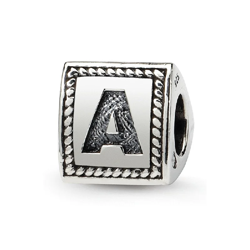 Triangle Block, Letter A Sterling Silver Bead Charm