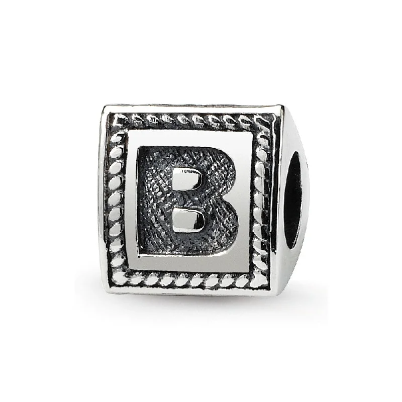 Triangle Block, Letter B Sterling Silver Bead Charm