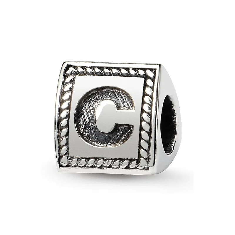 Triangle Block, Letter C Sterling Silver Bead Charm