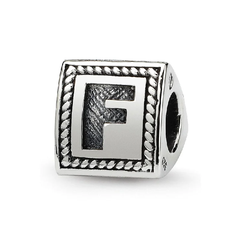 Triangle Block, Letter F Sterling Silver Bead Charm