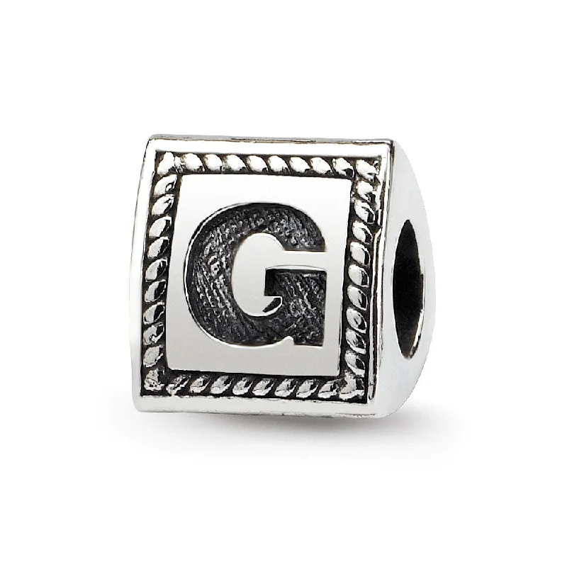 Triangle Block, Letter G Sterling Silver Bead Charm