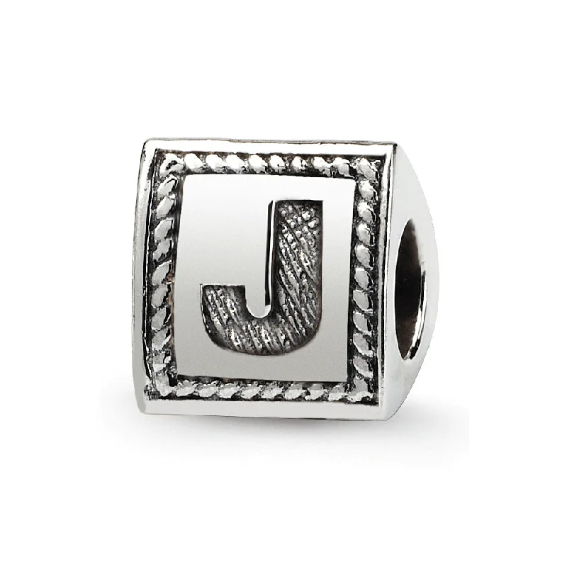 Triangle Block, Letter J Sterling Silver Bead Charm