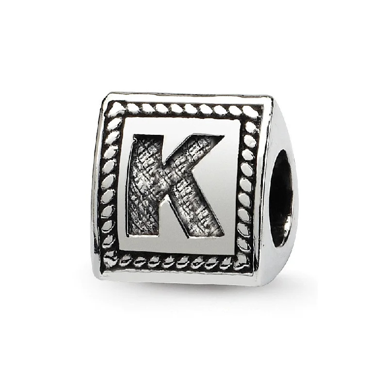 Triangle Block, Letter K Sterling Silver Bead Charm