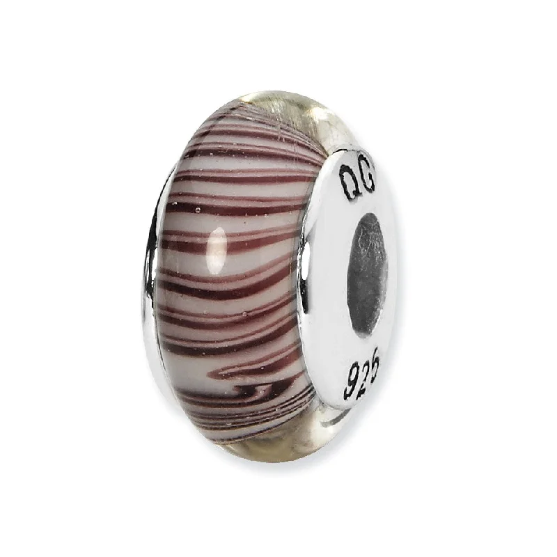 White/Mauve Hand-Blown Glass & Sterling Silver Bead Charm, 13mm