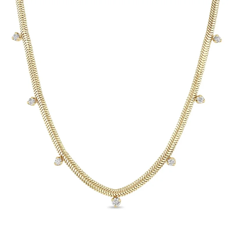 14K Gold Snake Chain and 7 Diamond Necklace