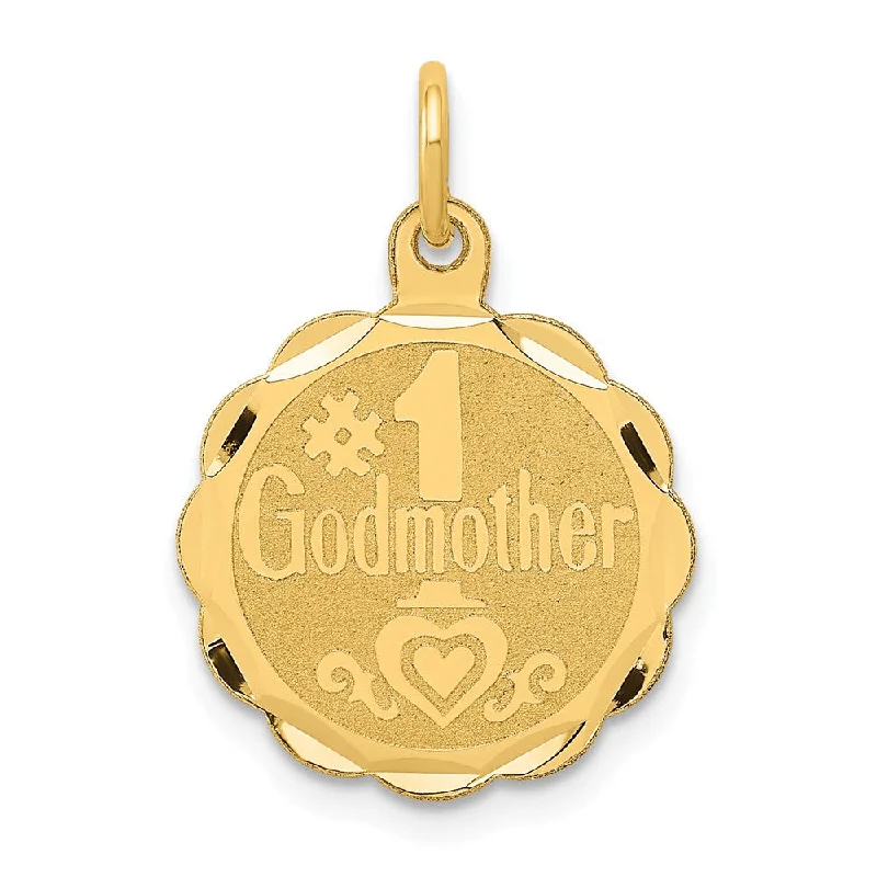 14k Yellow Gold #1 Godmother Circle Charm or Pendant, 15mm