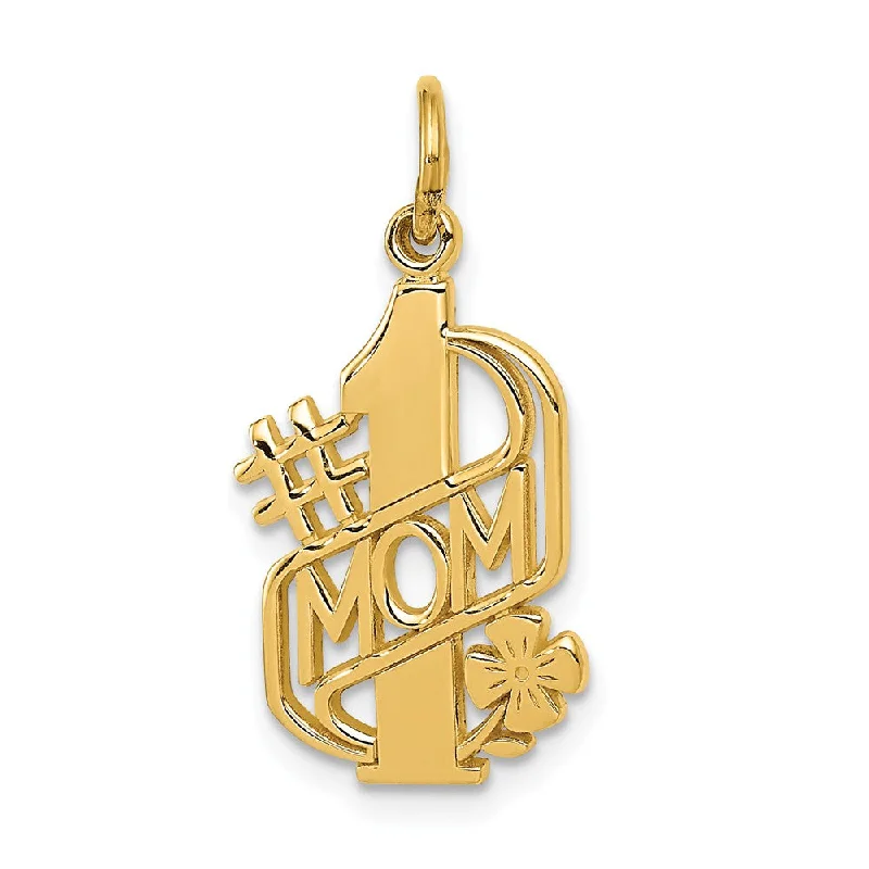 14k Yellow Gold #1 Mom Charm or Pendant, 12mm