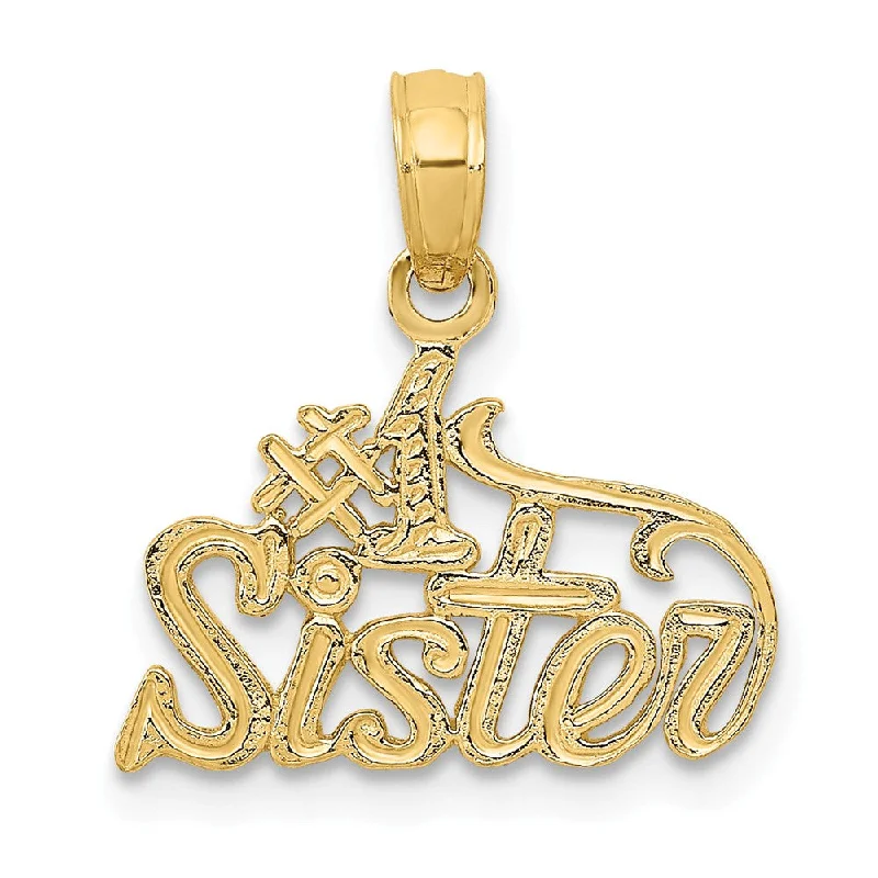 14k Yellow Gold #1 Sister Pendant, 15mm