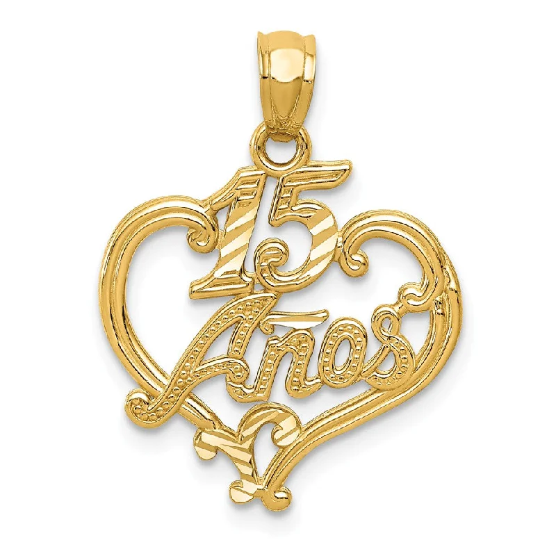 14k Yellow Gold 15 Anos Heart Pendant, 18mm