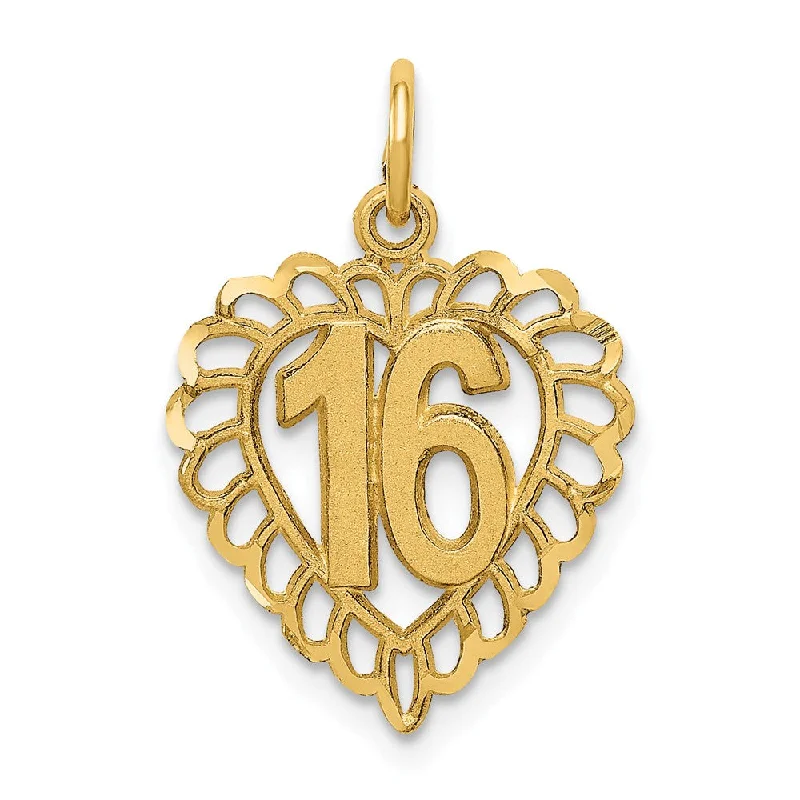 14k Yellow Gold 16 Inside Heart Charm or Pendant, 15mm