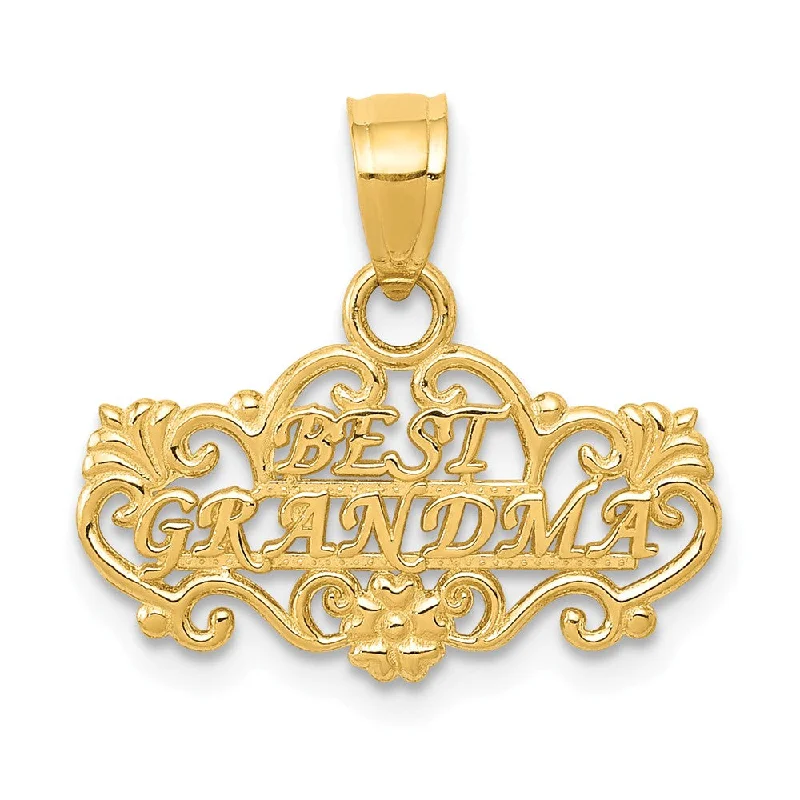 14k Yellow Gold Best Grandma Pendant, 18mm