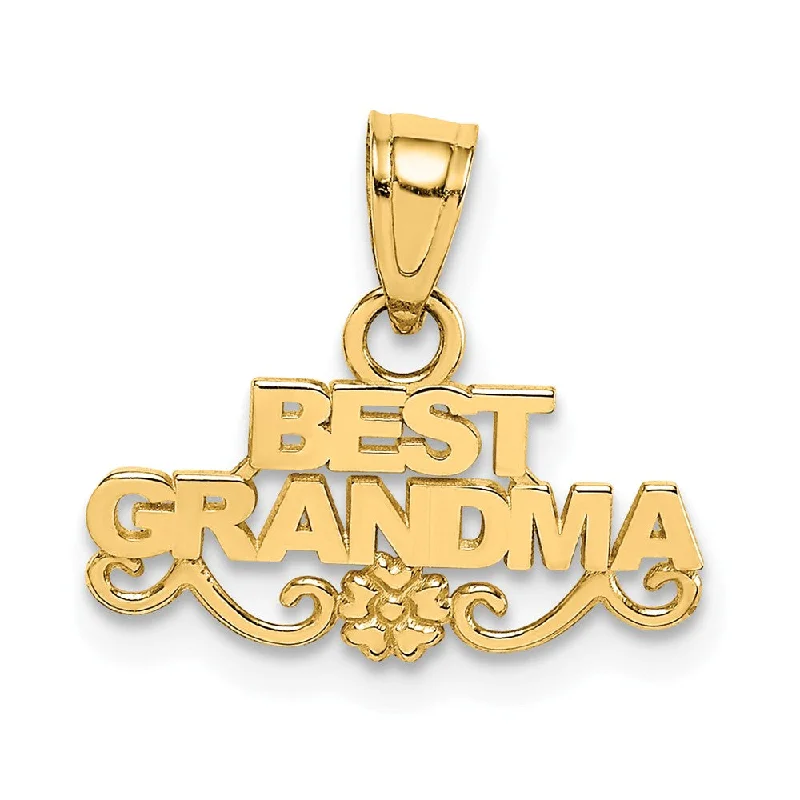 14k Yellow Gold Best Grandma Script Pendant, 16mm