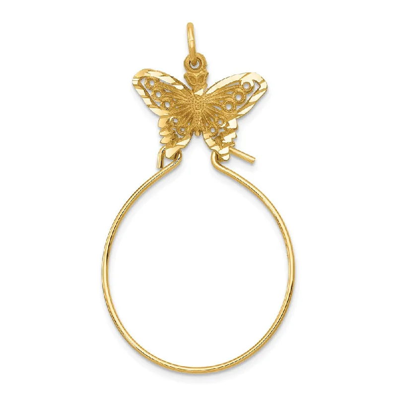 14k Yellow Gold Butterfly Charm Holder Pendant, 20mm (3/4 inch)