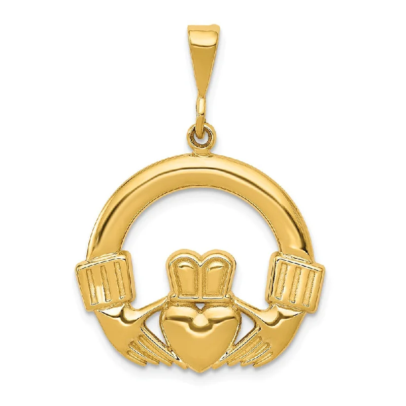 14k Yellow Gold Claddagh Pendant, 23mm (7/8 inch)