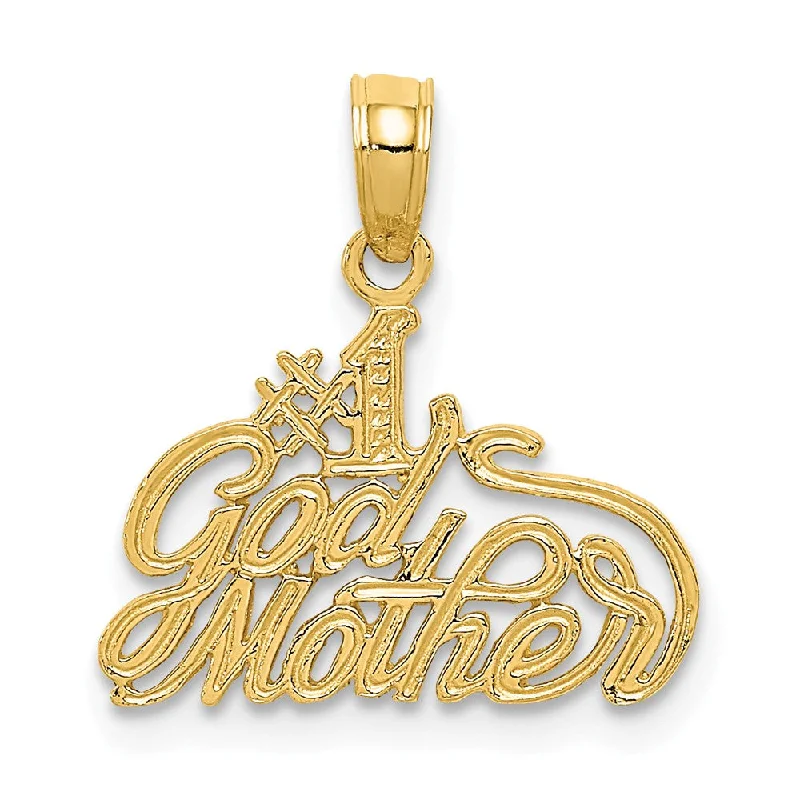 14k Yellow Gold Cursive #1 Godmother Pendant, 16mm