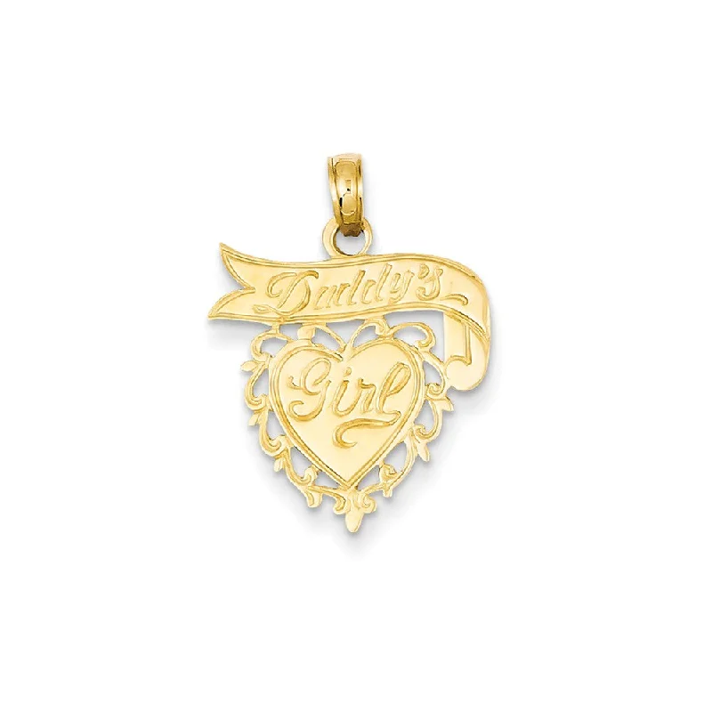 14k Yellow Gold Daddy's Girl Heart and Banner Pendant, 18mm