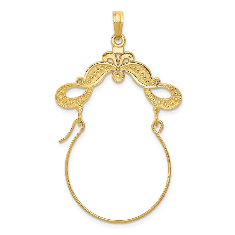 14k Yellow Gold Decorated Ribbon Charm Holder Pendant, 28mm (1 1/8 in)