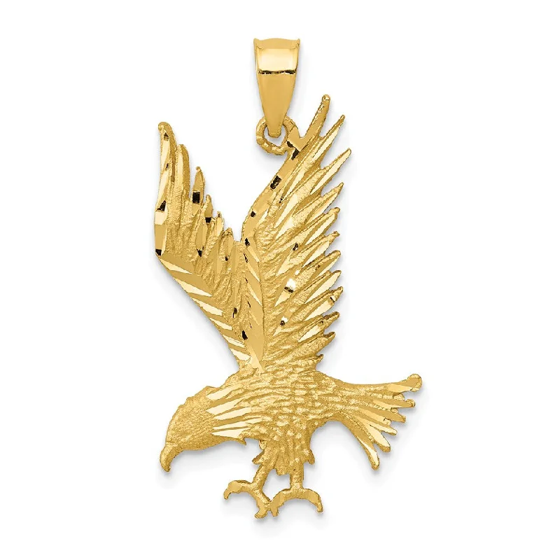 14k Yellow Gold Diamond-Cut Eagle Pendant, 16 x 30mm