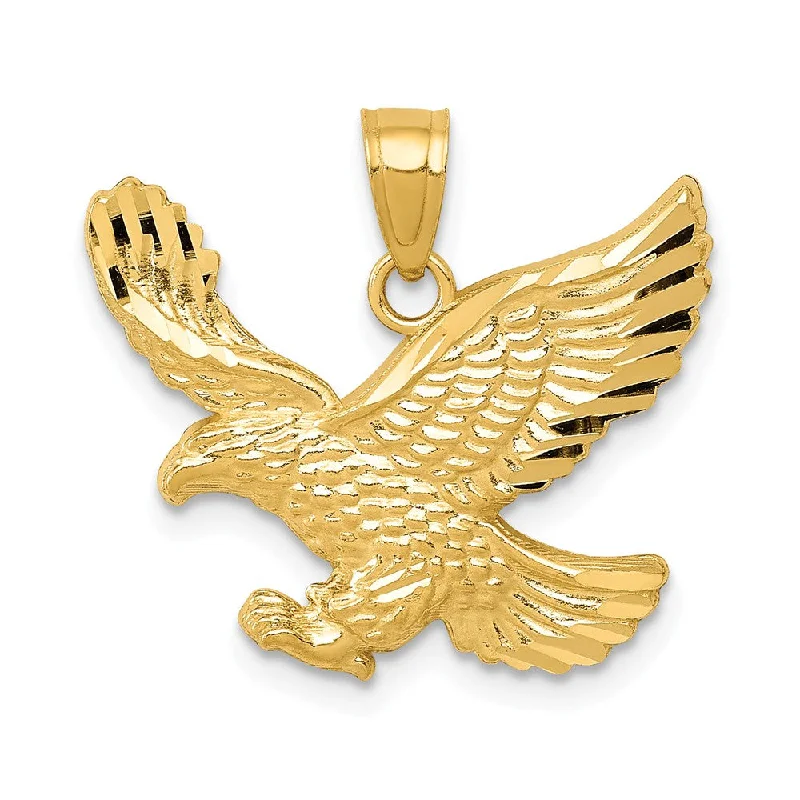 14k Yellow Gold Diamond Cut Eagle Pendant, 20mm (3/4 inch)