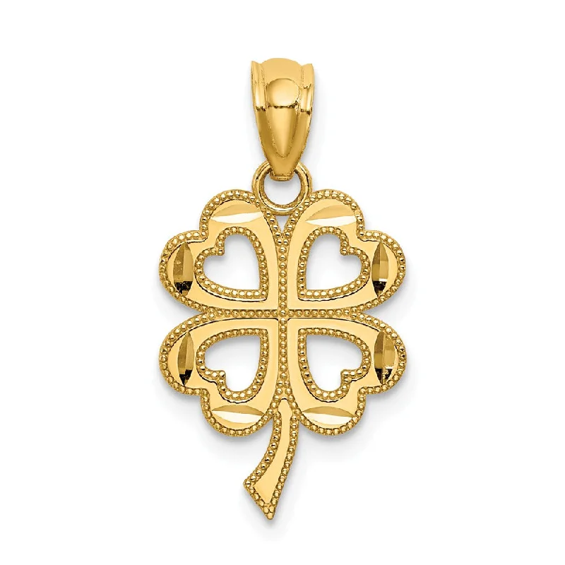 14k Yellow Gold Diamond Cut Four Leaf Clover Pendant, 11mm (7/16 inch)