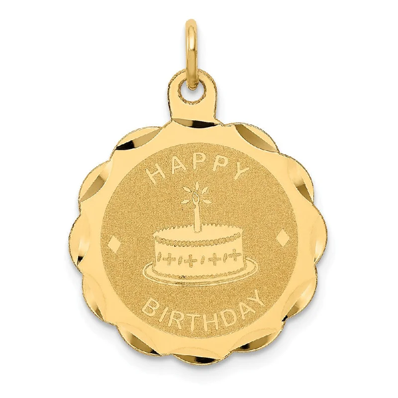 14k Yellow Gold Etched Happy Birthday Charm or Pendant, 20mm