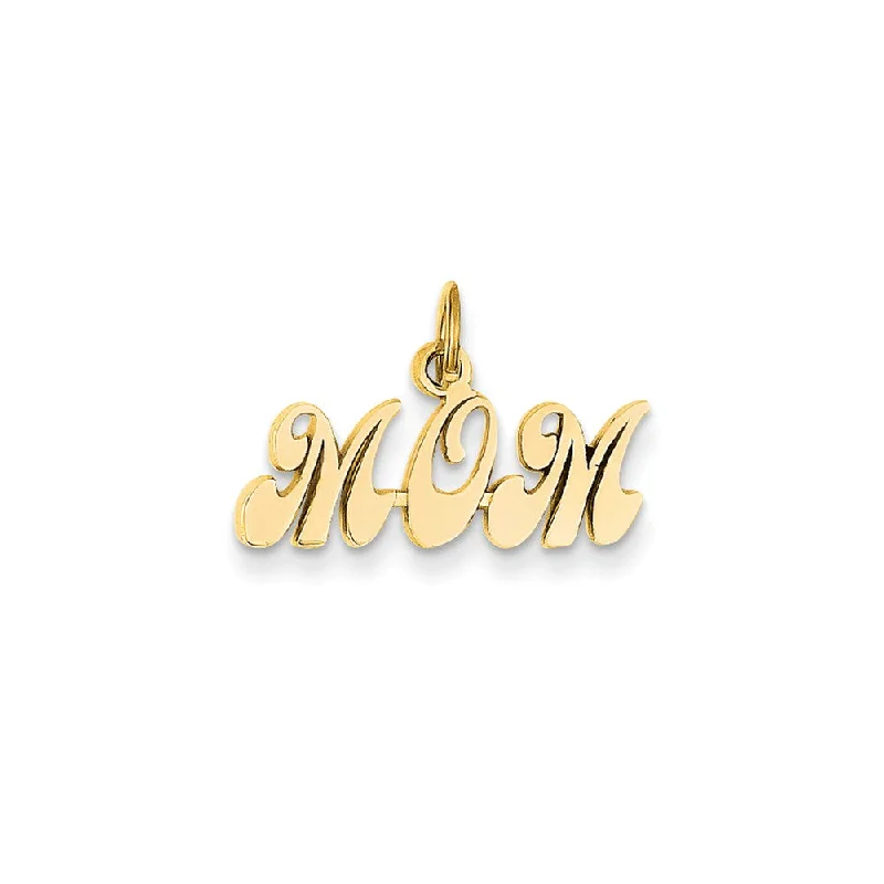 14k Yellow Gold Fancy Script Mom Charm or Pendant, 20mm