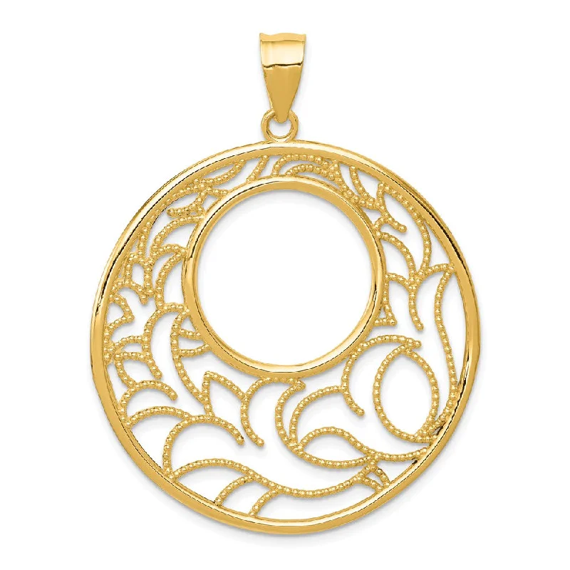 14k Yellow Gold Filigree Lily Circle Pendant, 39mm (1 1/2 inch)