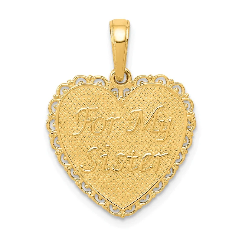 14k Yellow Gold For My Sister Heart Pendant, 17mm