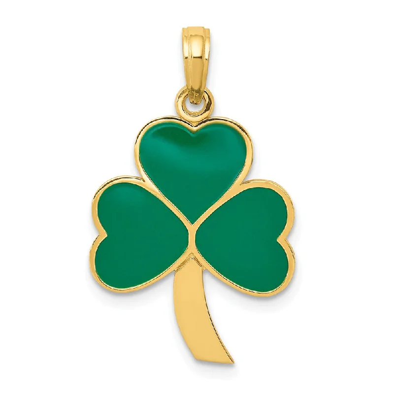 14k Yellow Gold & Green Enameled Shamrock Pendant, 16mm (5/8 inch)