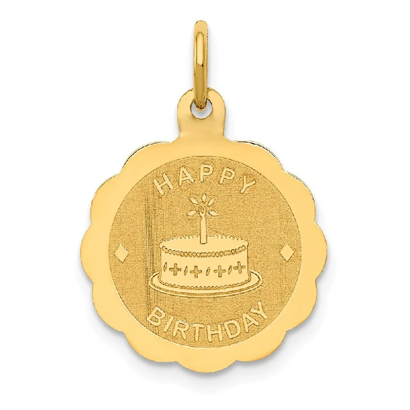 14k Yellow Gold Happy Birthday Charm or Pendant, 15mm