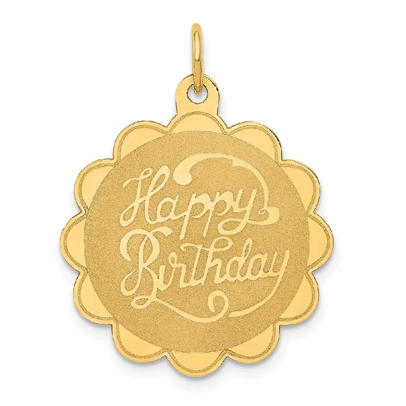 14k Yellow Gold Happy Birthday Disc Charm or Pendant, 22mm