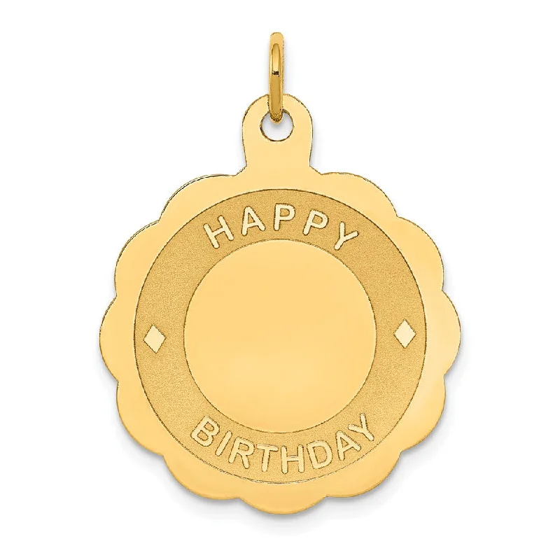 14k Yellow Gold Happy Birthday Disc Pendant, 22mm