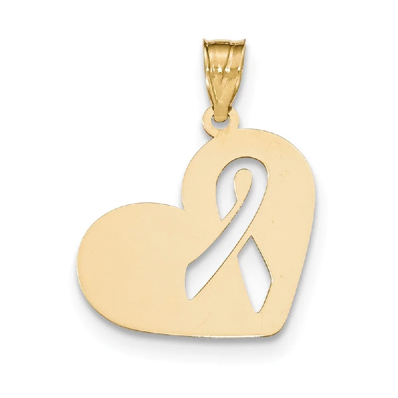 14k Yellow Gold Heart with Awareness Ribbon Pendant, 22mm (7/8 inch)