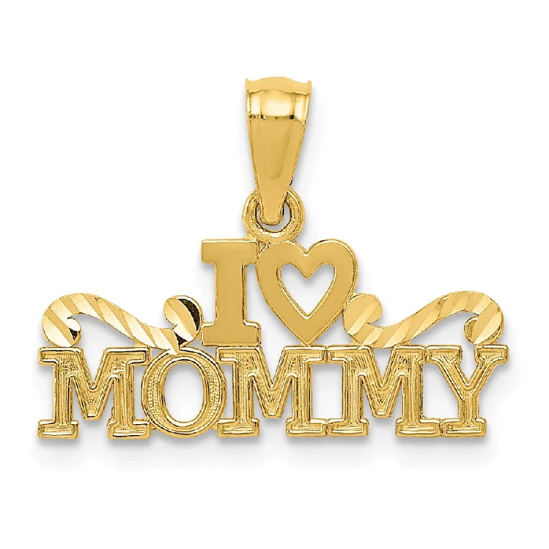 14k Yellow Gold I Heart Mommy Pendant, 20mm