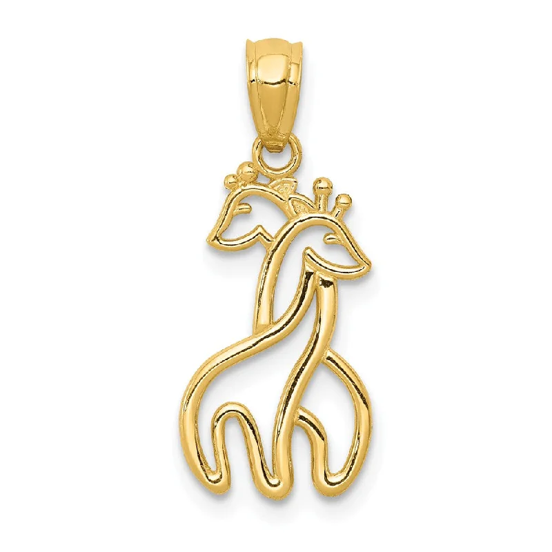 14k Yellow Gold Interlocking Giraffes Silhouette Pendant, 10 x 22mm