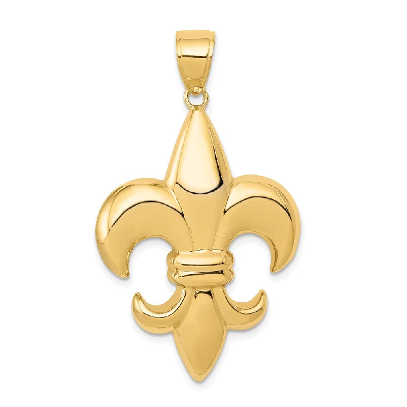 14k Yellow Gold Large Fleur De Lis Pendant, 26mm (1 inch)