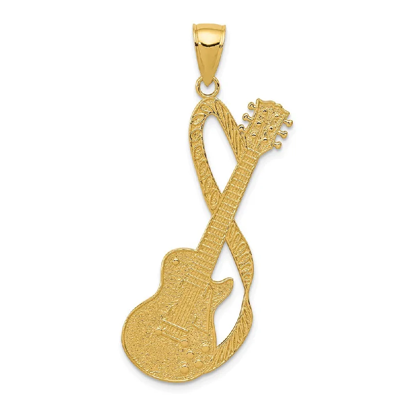 14k Yellow Gold Large Textured Guitar Pendant, 23 x 45mm