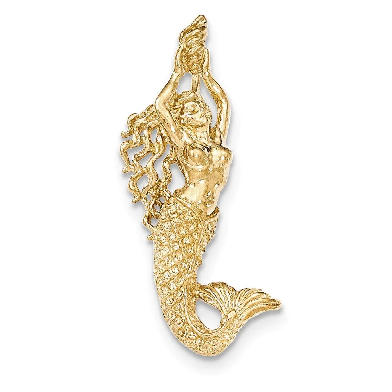 14k Yellow Gold Mermaid Slide Pendant, 14 x 40mm