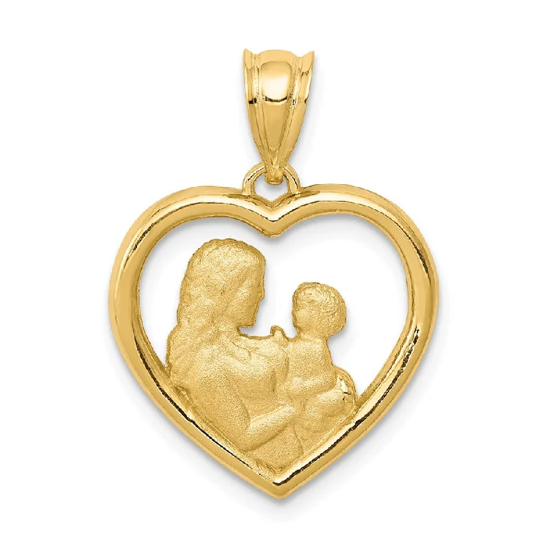 14k Yellow Gold Mom and Baby Heart Pendant, 17mm (5/8 inch)