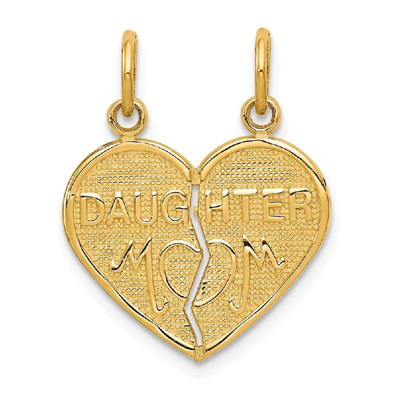 14k Yellow Gold Mom and Daughter Heart Set of 2 Charm or Pendants 16mm