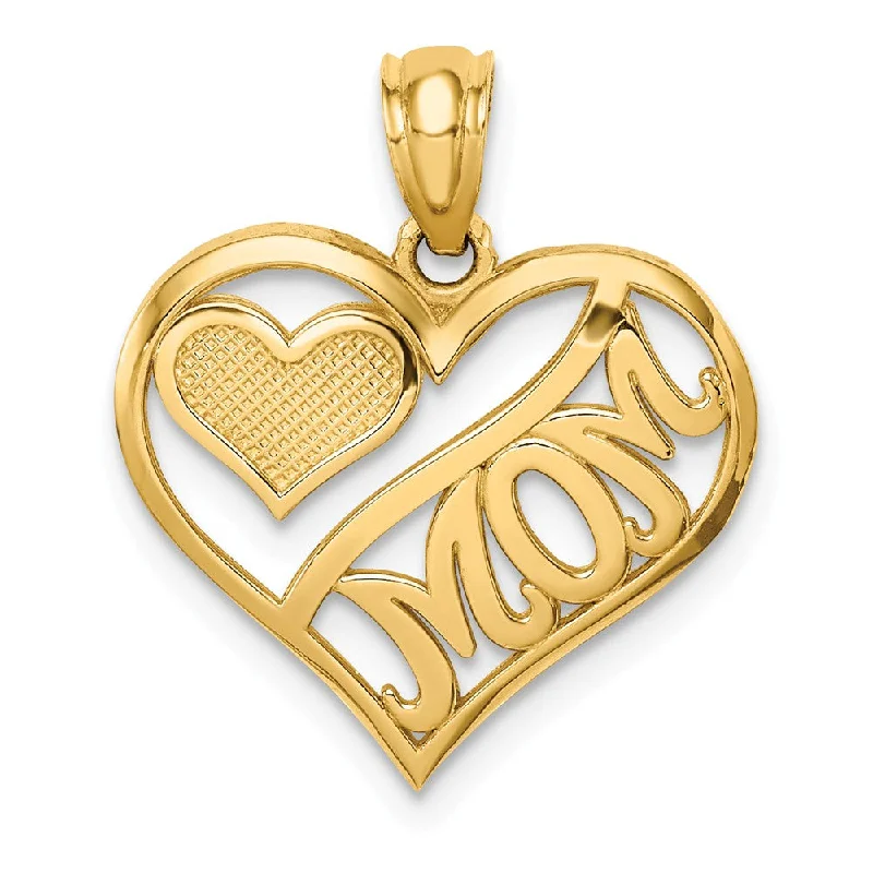 14k Yellow Gold Mom and Heart Pendant, 16mm