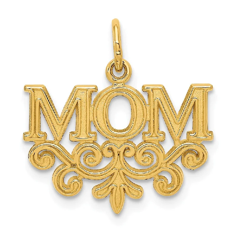 14k Yellow Gold Mom Charm or Pendant, 18mm