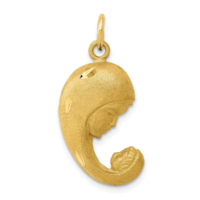 14k Yellow Gold Mother and Baby Charm or Pendant, 14mm (9/16 inch)