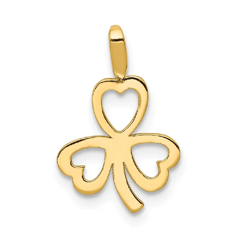 14k Yellow Gold Open Heart Leaf Clover Pendant, 10mm (3/8 inch)